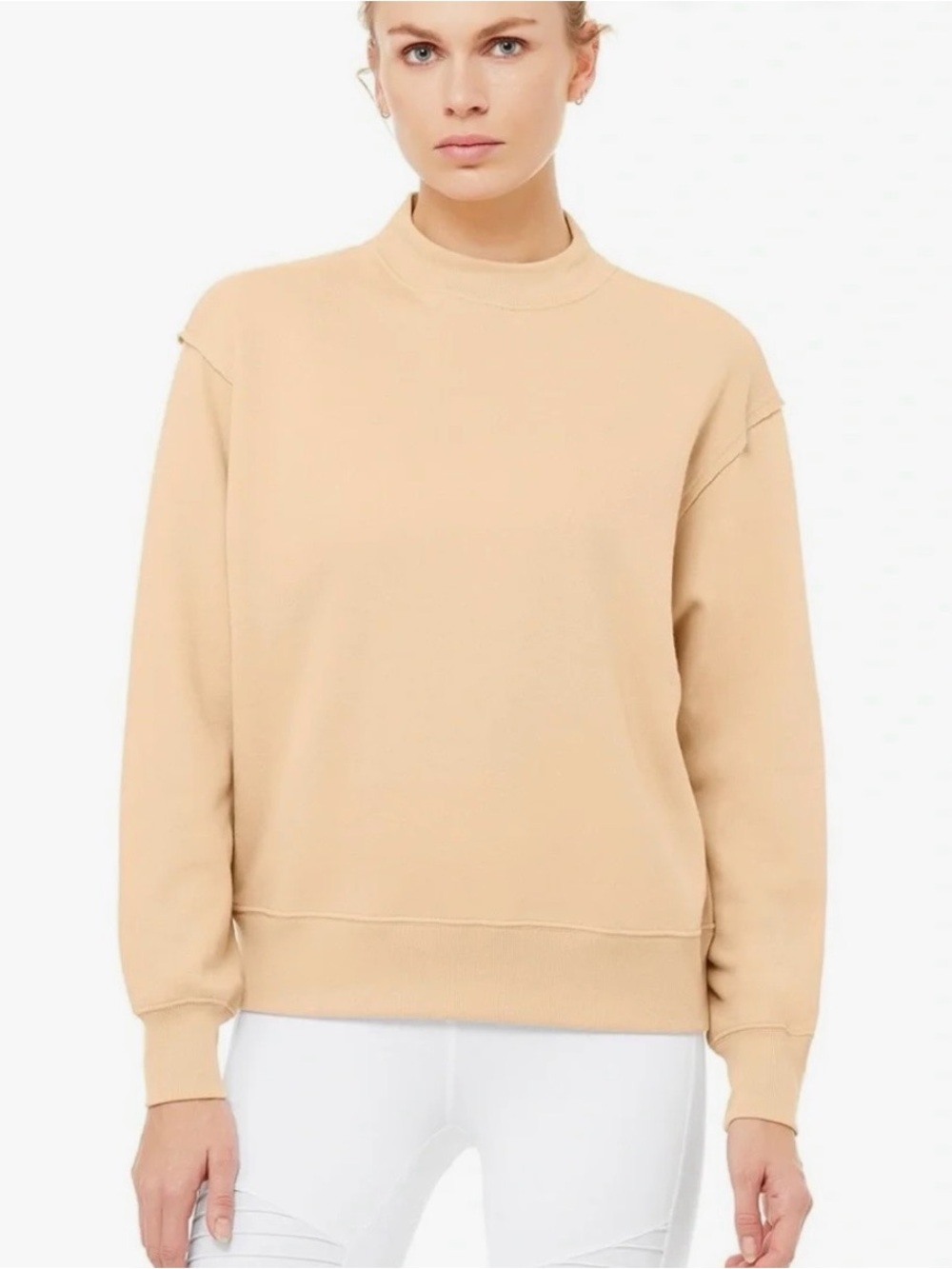 Alo Yoga Freestyle Sweater Mock Neck Beige Size Small Casual Travel Lounge